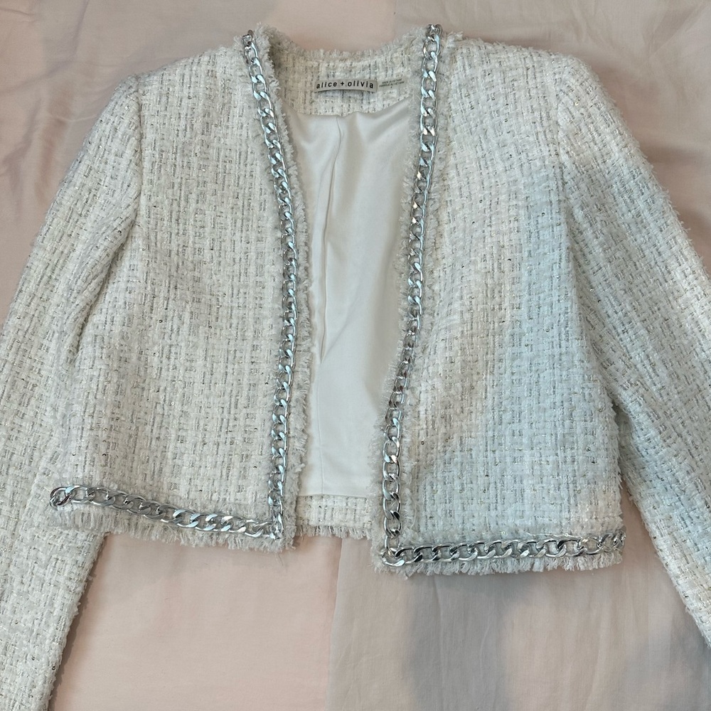Alice + Olivia white tweed jacket - size 4 (small).
